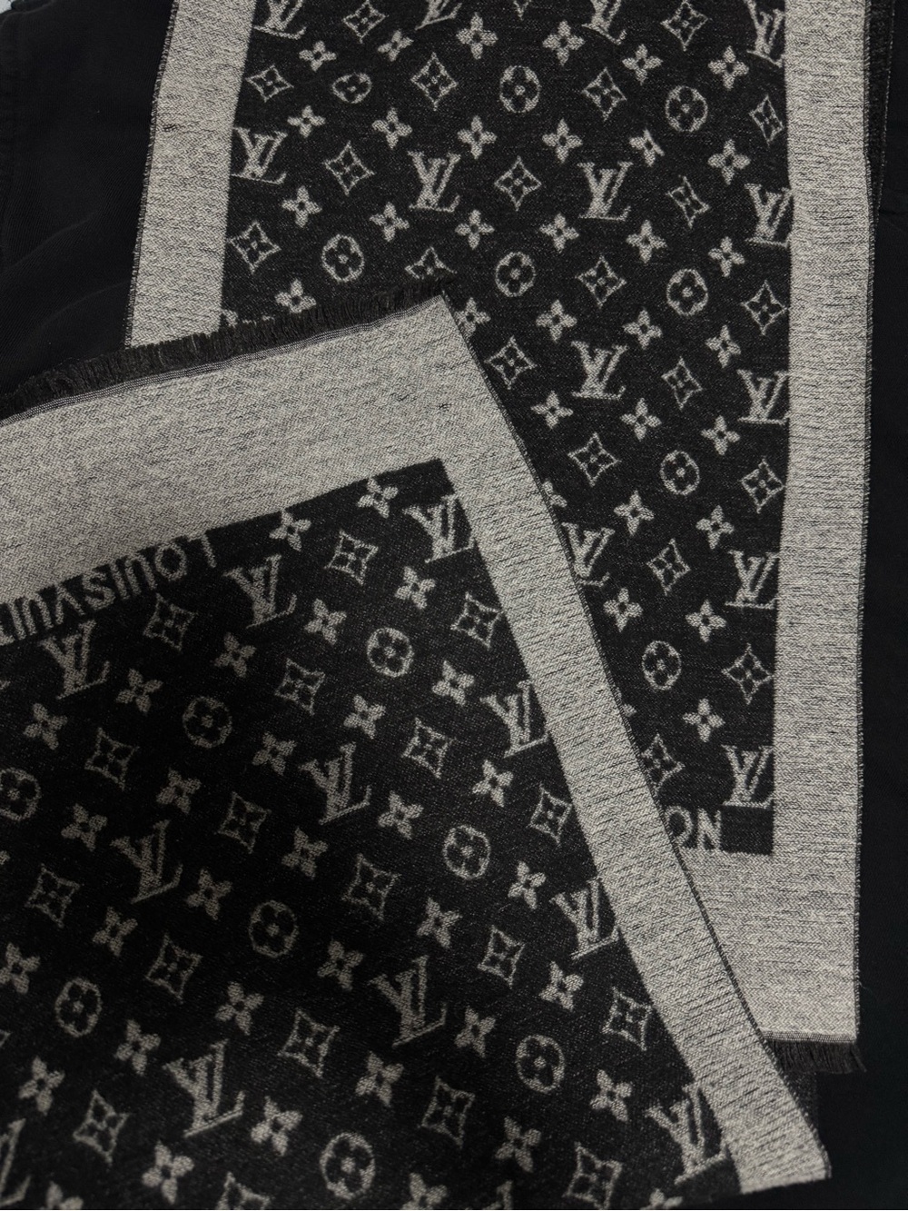 Louis Vuitton Men’s Black and Gray Monogram  scarf